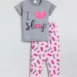 Todd N Teen Girls Grey & Pink Printed Pure Cotton Night suit-image-99