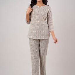 FERANOID Geometric Printed Pure Cotton Night Suit-picture-2