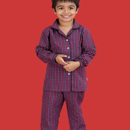mackly Christmas Kids Checked Pure Cotton Night suit-image-58