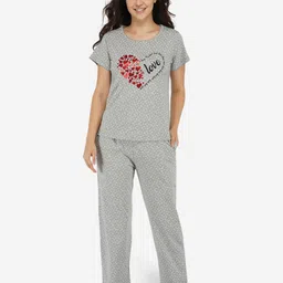 ARTEMIS Women Grey & Maroon Printed Night suit-picture-7