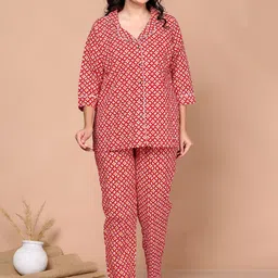 SP DESIGNS Ethnic Motifs Printed Lapel Collar Pure Cotton Night suit-picture-40