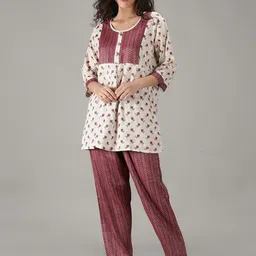 NIGHTSPREE Women Red & White Printed Night suit-25