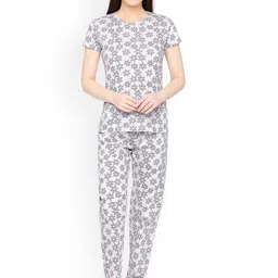 zebu Floral Printed Pure Cotton Tshirt & Pyjamas Night suit-image-13