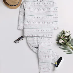 Clt s Unisex Kids Grey Melange & White Printed Night suit-image-76