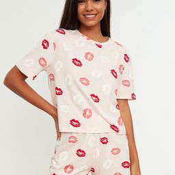 Trendyol Women Pink & White Printed Cotton Night suit-image-75