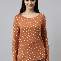 Enamor Women Rust & White Printed Night suit-picture-11