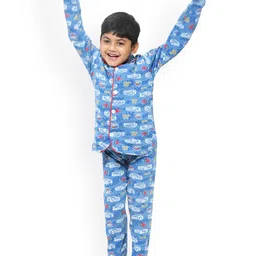 FUNKRAFTS Boys Blue & White Printed Pure Cotton Night suit-image-91