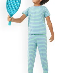 frangipani Boys Blue & White Striped Night suit-picture-29
