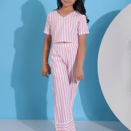 NEUDIS Girls Striped V-Neck Pure Cotton Night suit-picture-35