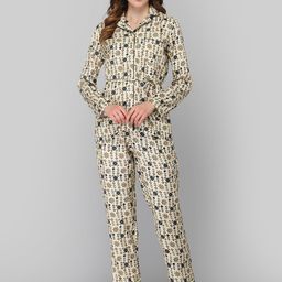 DRAPE IN VOGUE Women Cream-Coloured & Navy Blue Printed Night suit-picture-15