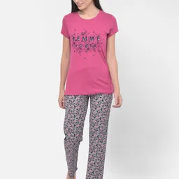 LYRA Women Pink & Navy Blue Printed Pure Cotton Night suit-image-90