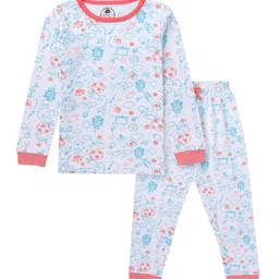 Cub McPaws Girls White & Blue Printed Night suit-image-95