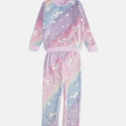 Pantaloons Junior Girls White & Blue Printed Pure Cotton Night suit-picture-1