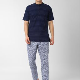 Peter England Men Navy Blue Striped Night suit-image-69