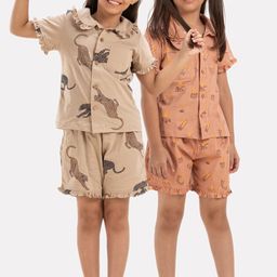 Growing Tree Girls Pack Of 2 Conversational Printed Pure Cotton Night Suit-image-7