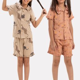 Growing Tree Girls Pack Of 2 Conversational Printed Pure Cotton Night Suit-image-6