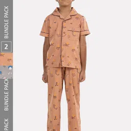 Growing Tree Kids Pack Of 2 Conversational Printed Pure Cotton Night Suit-picture-27