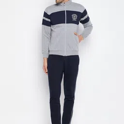 WILD WEST Men Grey & Navy Blue Cotton Fleece Tracksuit-18