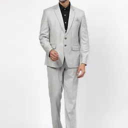 KLOTTHE Men Textured Single Breasted Blazer Two-Piece Party Suit-image-2