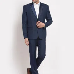 KLOTTHE Men Blue Checked Slim-Fit Single-Breasted 2 Piece Party Suit-image-28