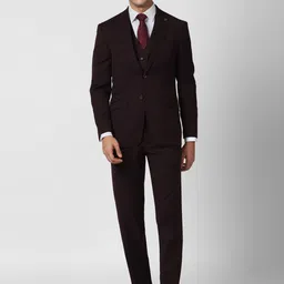 Peter England Elite Men Maroon Self-Design Single-Breasted Slim-Fit 3-Piece Formal Suit-image-89