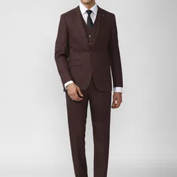 Peter England Elite Men Maroon Self-Design Single-Breasted Slim-Fit Suits-33