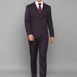 Allen Solly Men Purple Solid Slim-Fit Single-Breasted Three-Piece Formal Suit-image-85