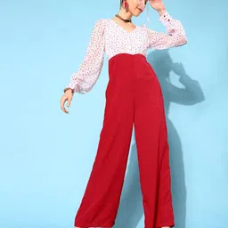 STREET 9 Women Red & White Self Design Printed Basic Jumpsuit-image-37