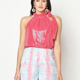 SQew Pink & White Printed Embellished Playsuit-image-58