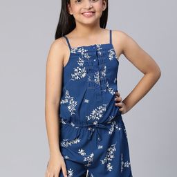 Oxolloxo Girls Blue & White Printed Jumpsuit-image-65