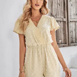StyleCast Cream-Coloured Self Design V-Neck Playsuit-picture-32
