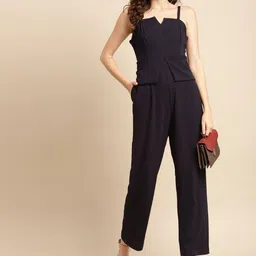 WoowZerz Women Navy Blue Solid Basic Jumpsuit-image-74