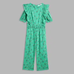 ELLE Girls Green Printed Basic Jumpsuit with Ruffles-image-82
