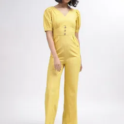 ELLE V-Neck Puff Sleeves Basic Jumpsuit-25