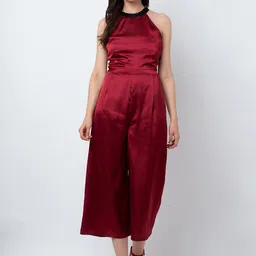 DODO & MOA Women Maroon Solid Back Tie Up Detail Basic Jumpsuit-image-77
