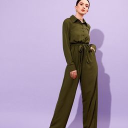 STREET 9 Shirt Collar Long Sleeve Waist Tie-Ups Basic Jumpsuit-image-41
