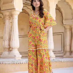 Yufta Printed Waist Tie-Ups Cotton Basic Jumpsuit-36