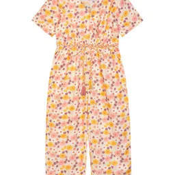 Budding Bees Girls Peach-Coloured & Blue Printed Basic Jumpsuit-image-24