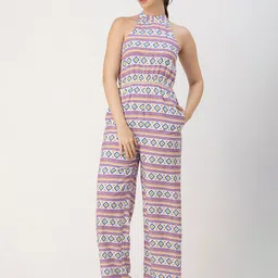 Moomaya Ethnic Motifs Halter Neck Printed Basic Jumpsuit-image-33