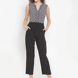 Magnetic Designs Women Black & White Printed Basic Jumpsuit-11