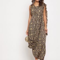 Uptownie Lite Printed V-Neck Ankle Length Ethnic Sleeveless Basic Jumpsuit With Dupatta image 1