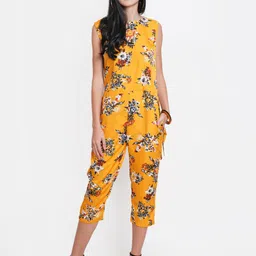 WESTCLO Floral Printed Round Neck Sleeveless Capri Jumpsuit-picture-12