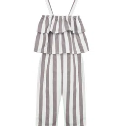 A T U N Girls Grey & White Printed Basic Jumpsuit with Ruffles-image-30