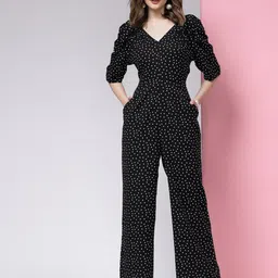 KASSUALLY V- Neck Polka Dot Printed Cotton Basic Jumpsuit-picture-37