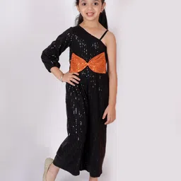 LIL DRAMA Girls Self Design Embellished One Shoulder Basic Jumpsuit-image-32