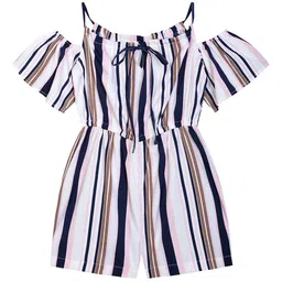 Budding Bees Girls White & Black Striped Basic Jumpsuit-image-96