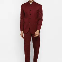 ROYAL KURTA Men Maroon Solid Bandhgala PolyViscose Suit-image-10