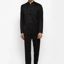 ROYAL KURTA Men Black Solid 2-Piece Bandhgala Suit-image-59