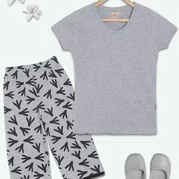 SINI MINI Girls Grey Melange & Black Night suit-image-25