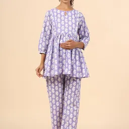 Ikk Kudi by Seerat Women Pure Cotton Printed Maternity & Nursing Pyjama Set-image-2